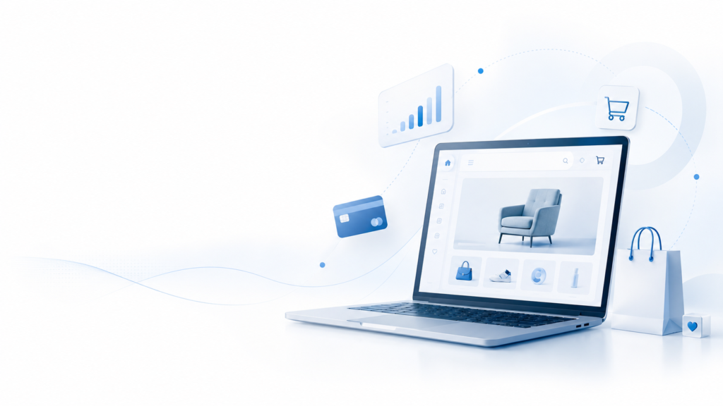Laptot rapresenting ecommerce charts for ecommerce management